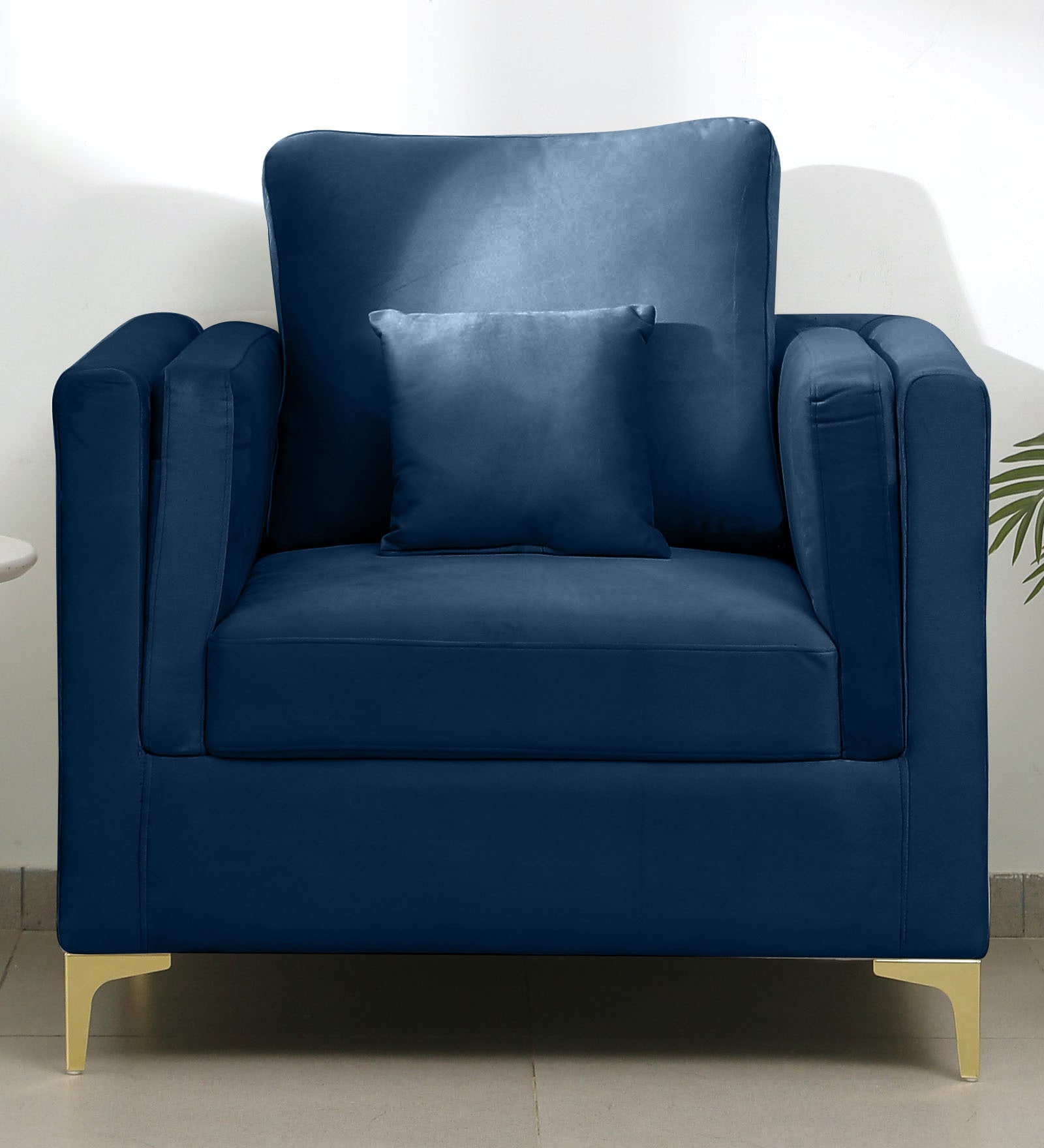 Dona Velvet 1 Seater Sofa in Midnight Blue Colour