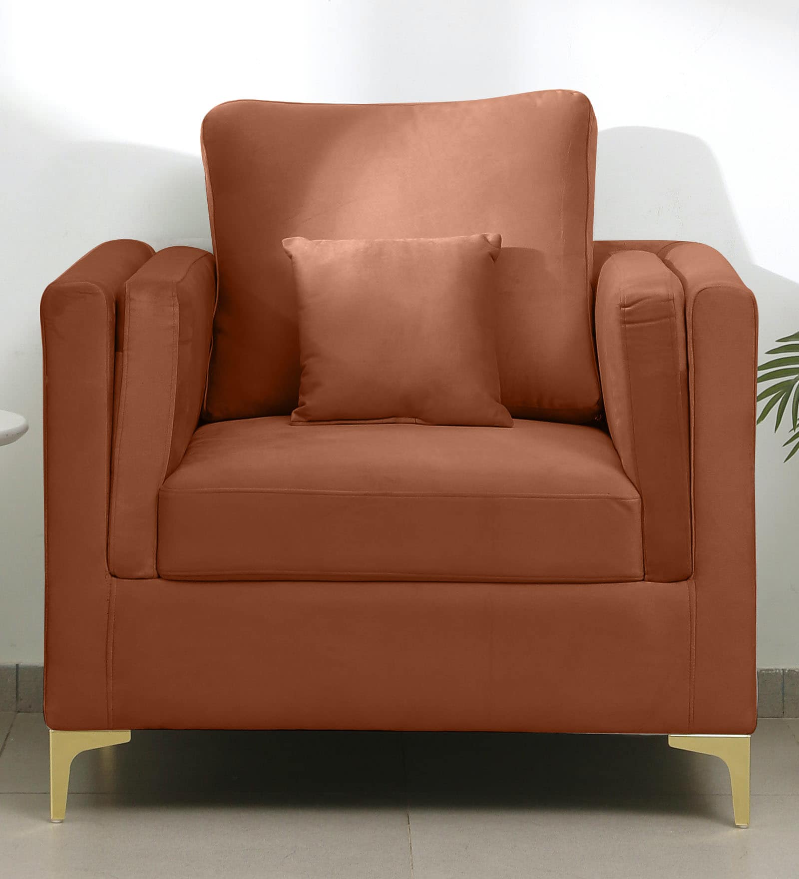Dona Velvet 1 Seater Sofa in Rust Colour