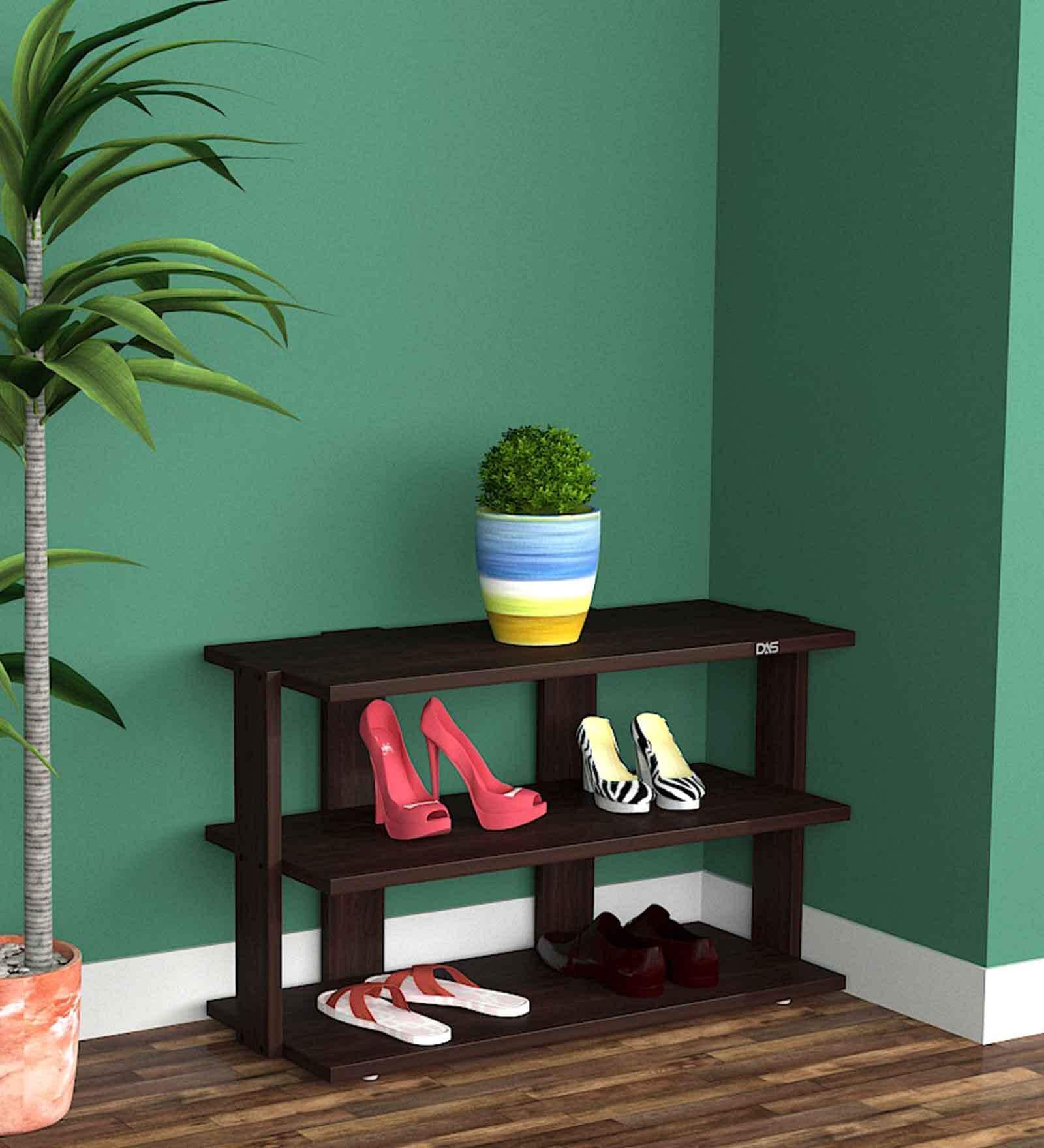 Donato Open Shoe Rack in Flowery Wenge Finish Donato Open Shoe Rack in Flowery Wenge Finish