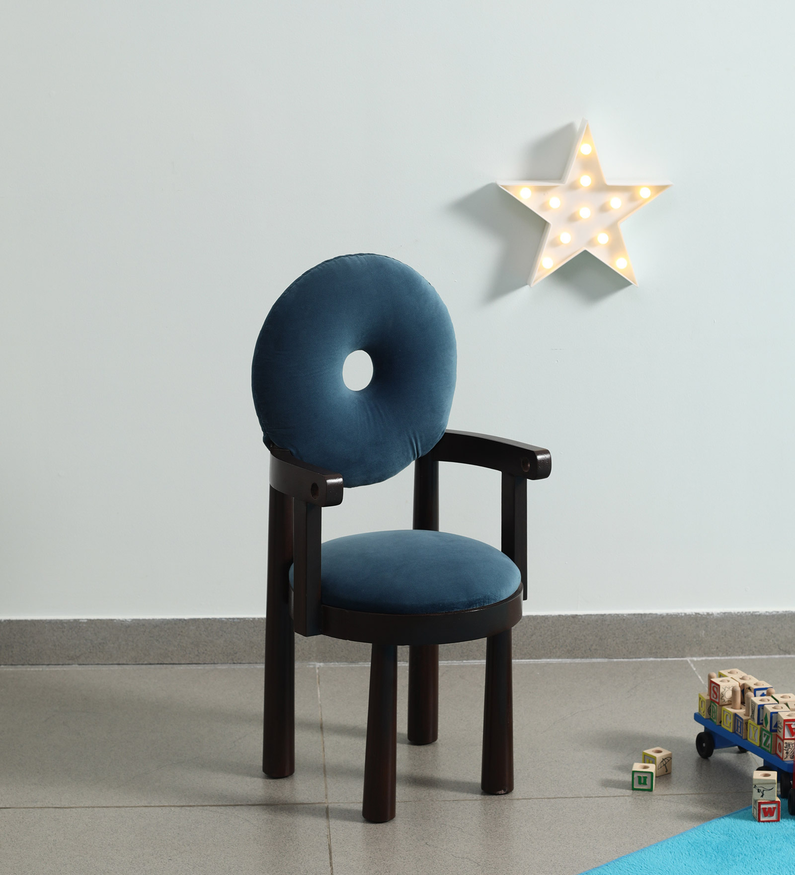 Donut Solid Wood Infant Chair in Blue & Brown Finish
