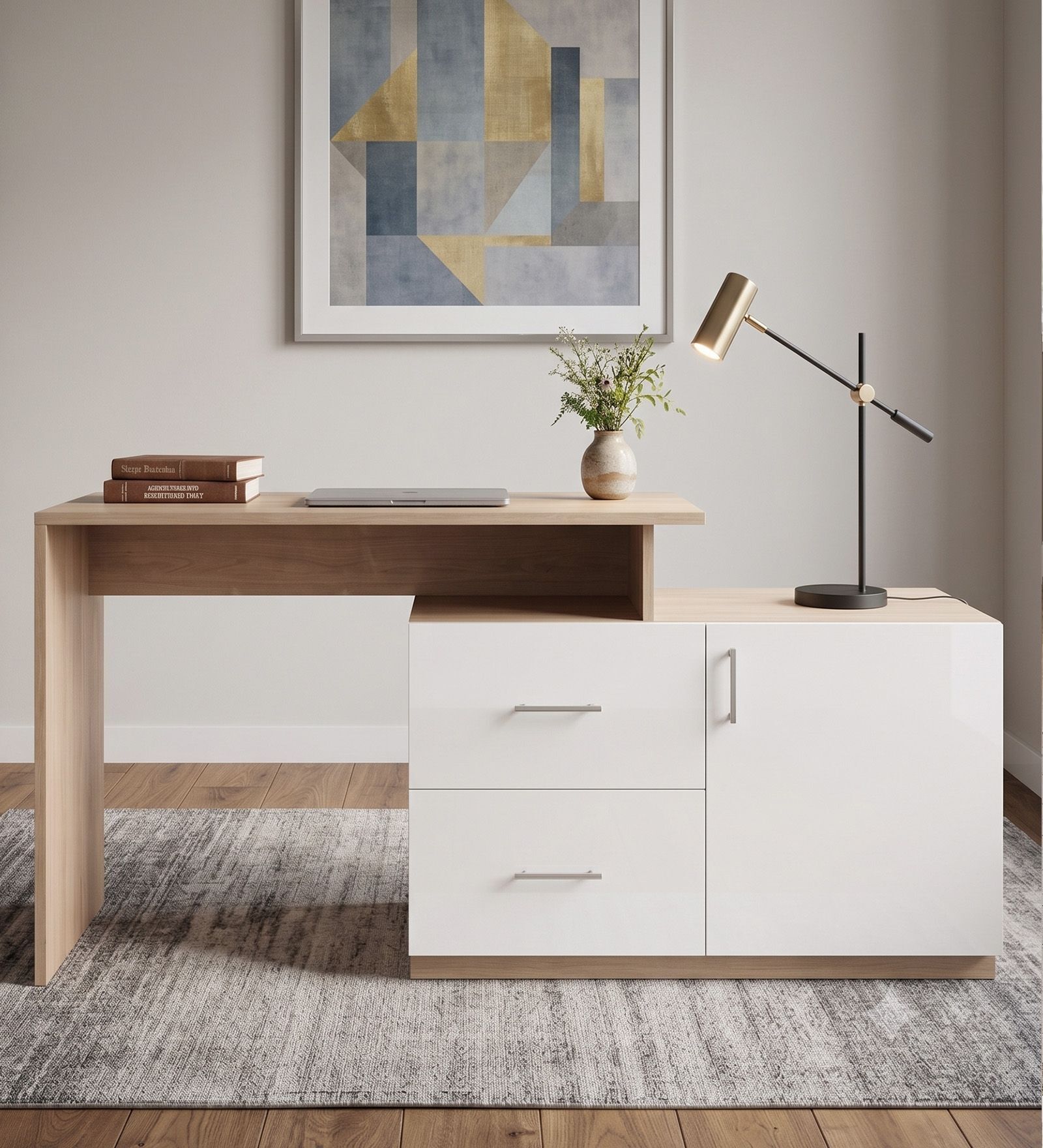 Dora Study Table In Beige And White Finish Dora Study Table In Beige And White Finish