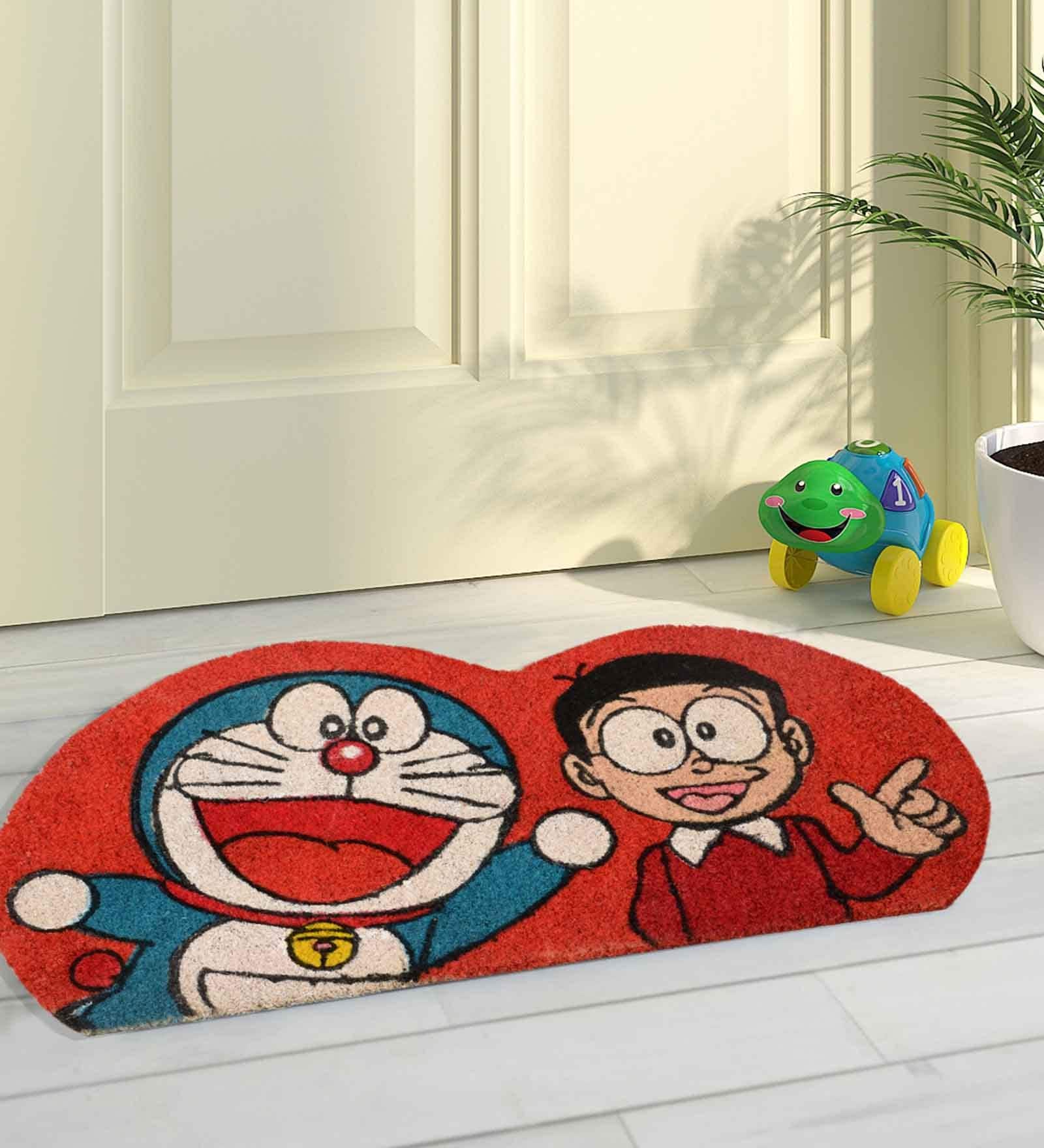 Doraemon & Nobita Themed Door Mat in Red Colour