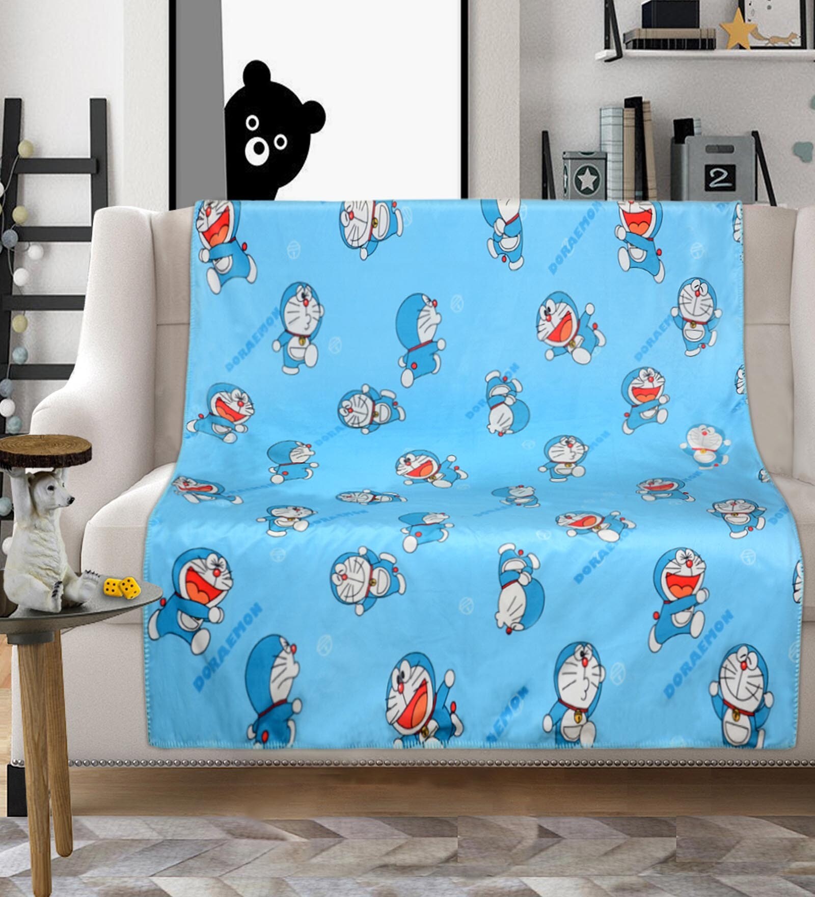 Doraemon Reversible Blanket & Sofa Cover in Multicolour