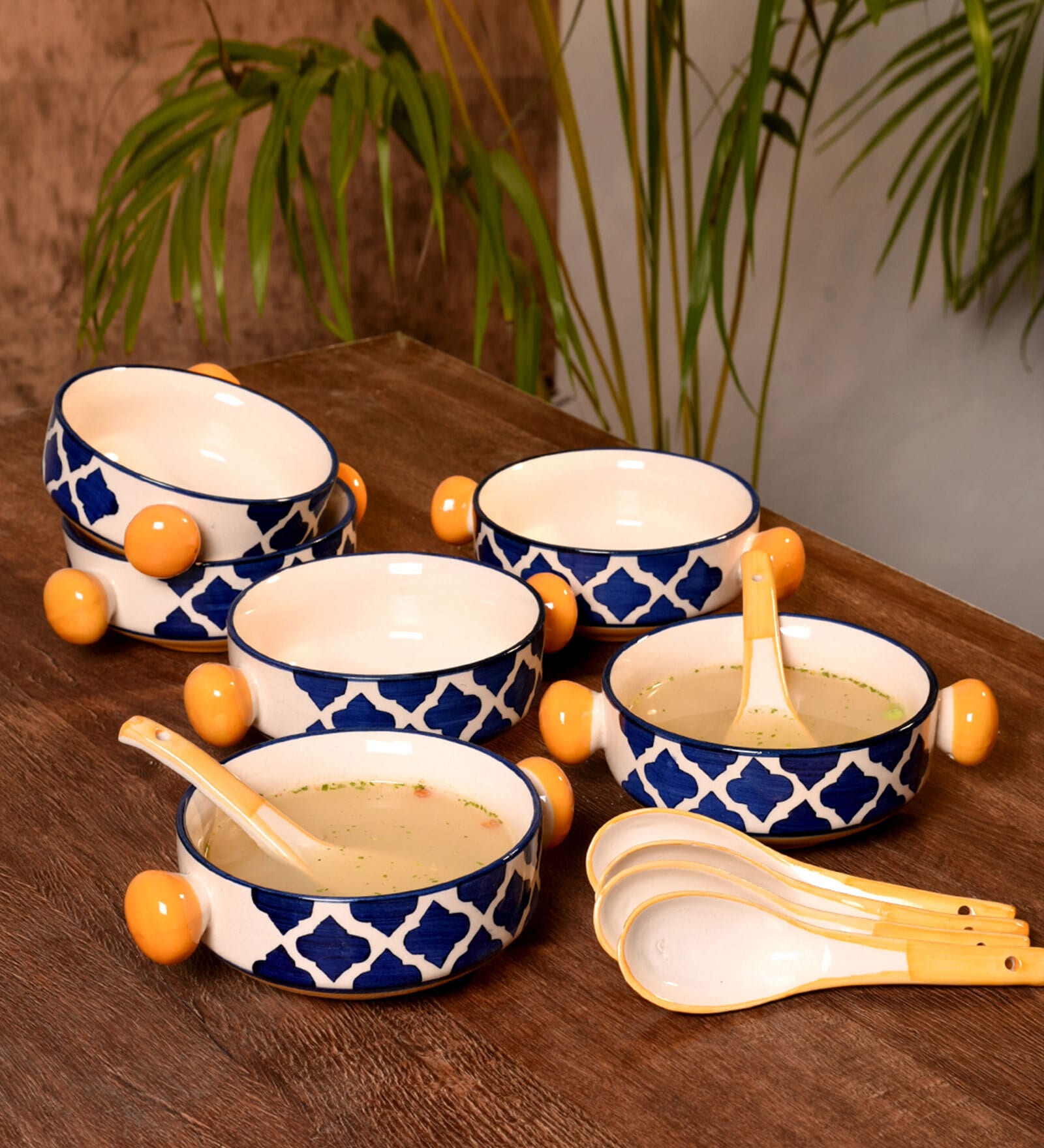 Dori 300ml Blue & White Ceramic (Set of 12) Dinner Bowl