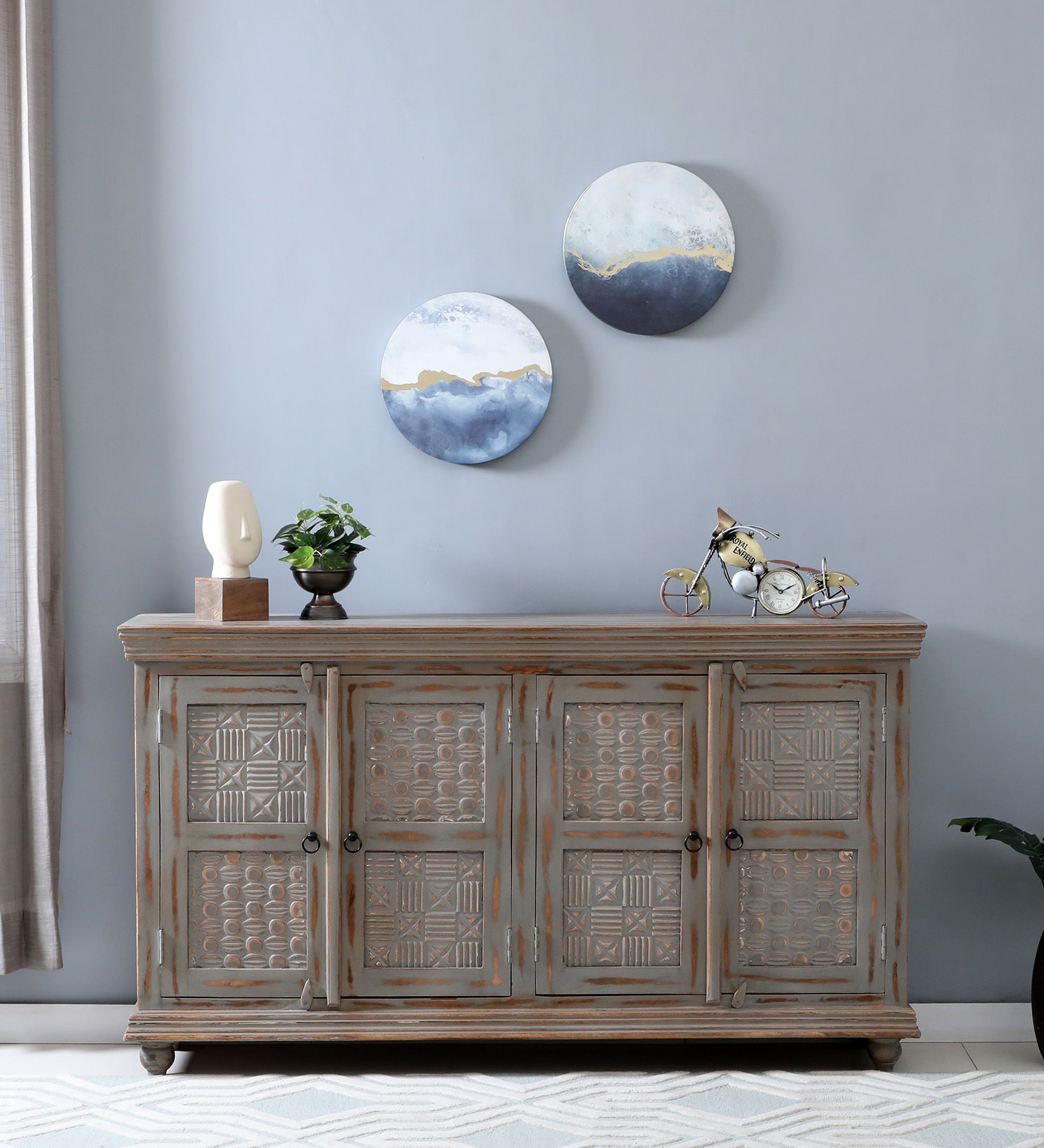 Dornel Solid Wood Sideboard In Scratch Resistant Grey Distress Finish