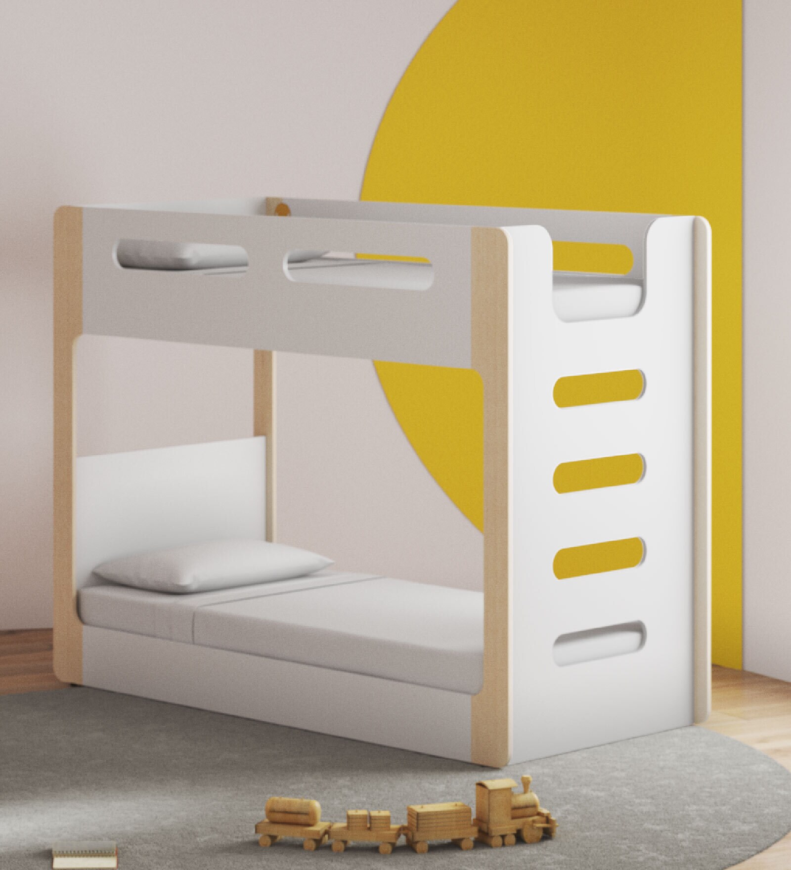 Double Decker Bunk Bed in Pearly White Colour