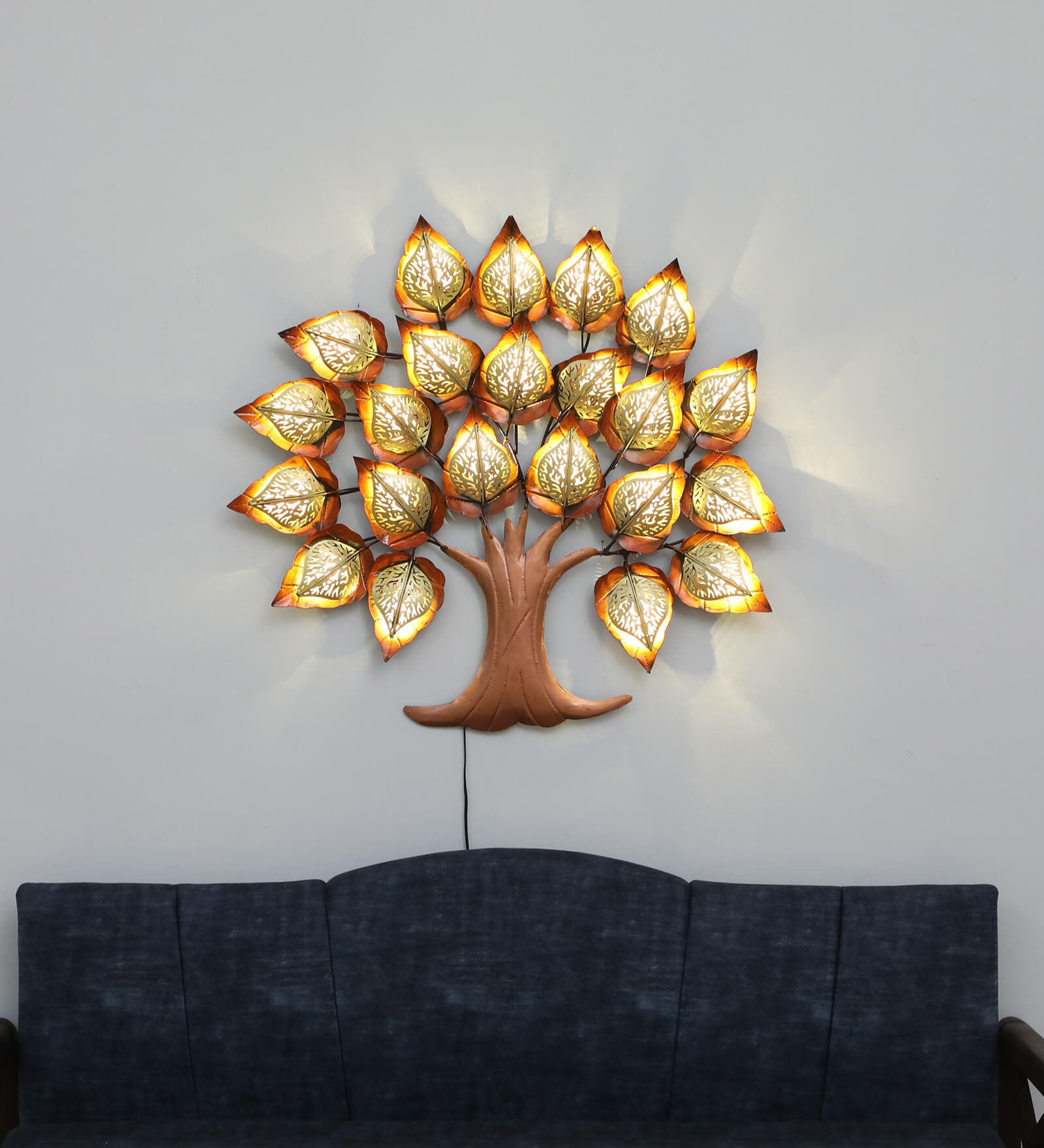 Double Petals Tree Brown Iron Wall Art With LED