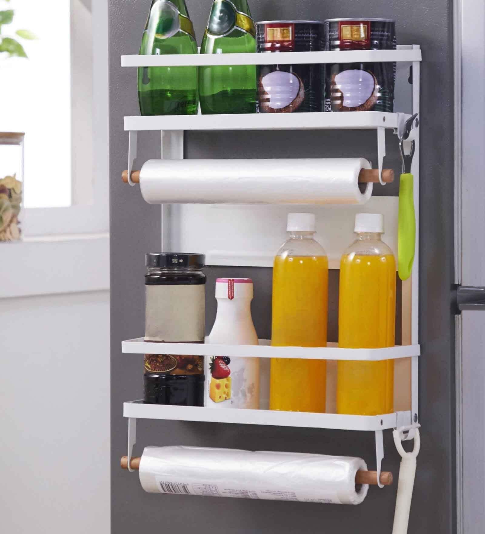 White Carbon Steel Double Shelf Magnetic Storage Rack