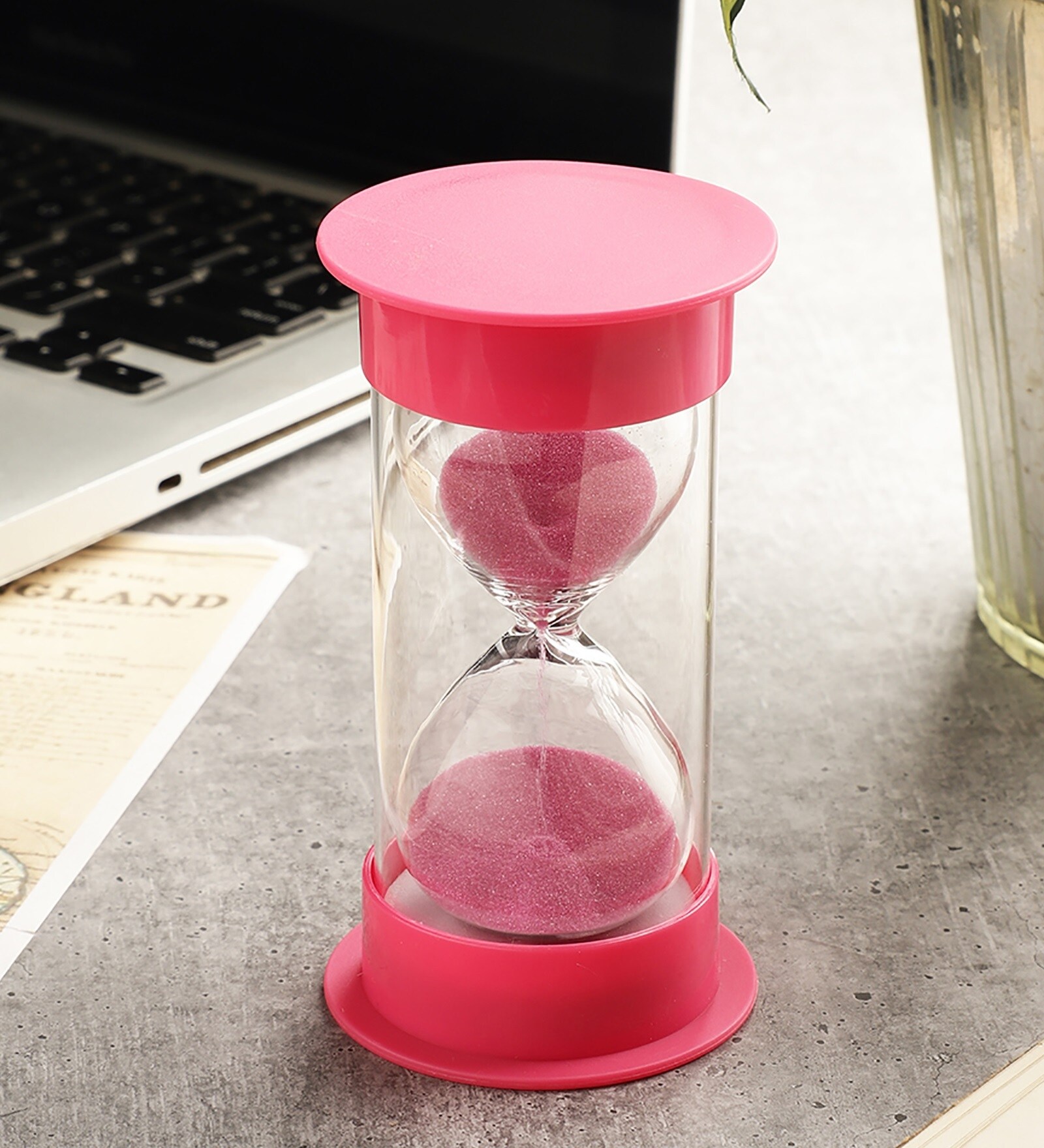 Double Tube 5 Minutes Pink Sand Timer Showpiece