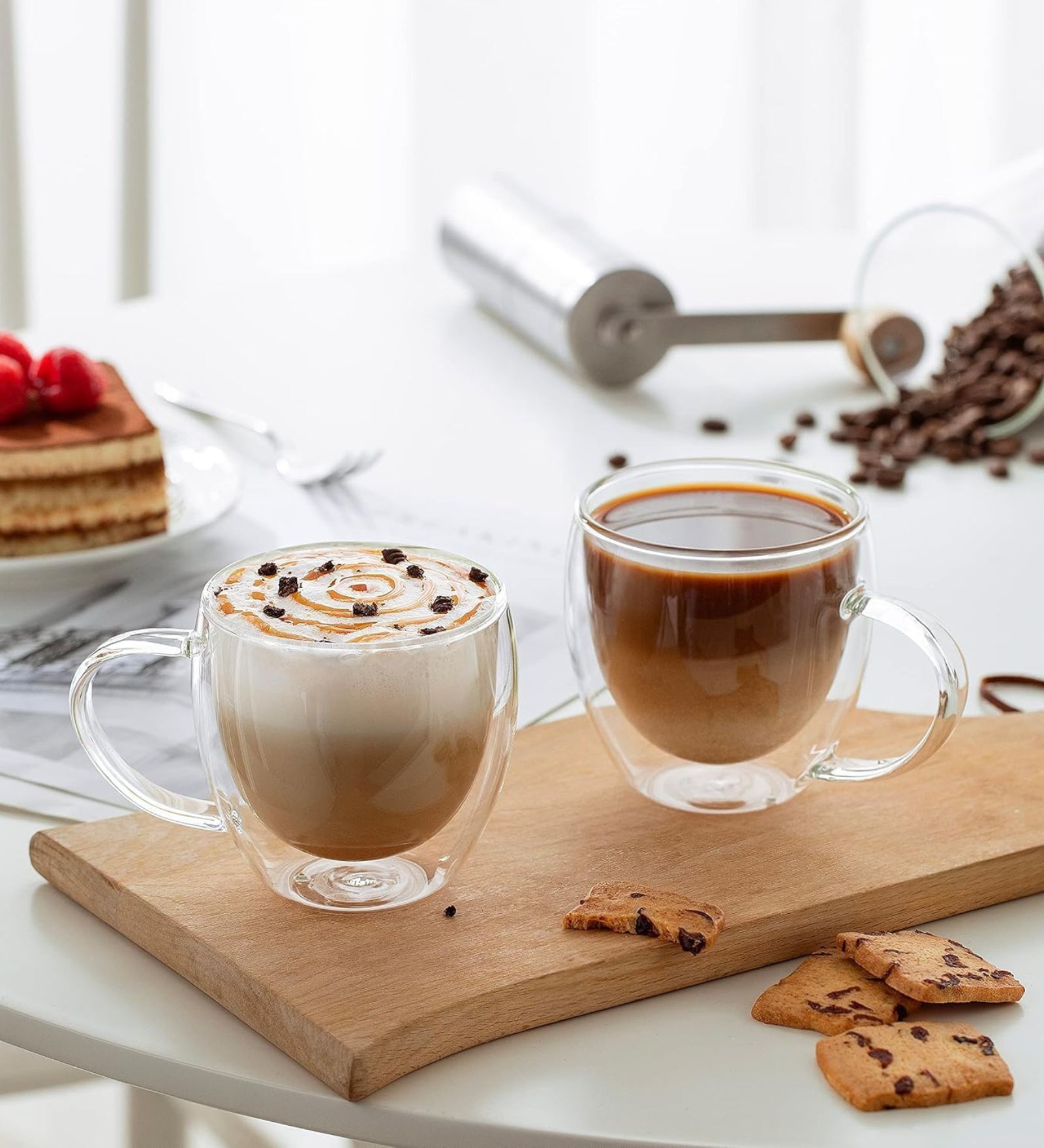 Pack of 2 Double Wall Glasses Espresso Cups with Handle