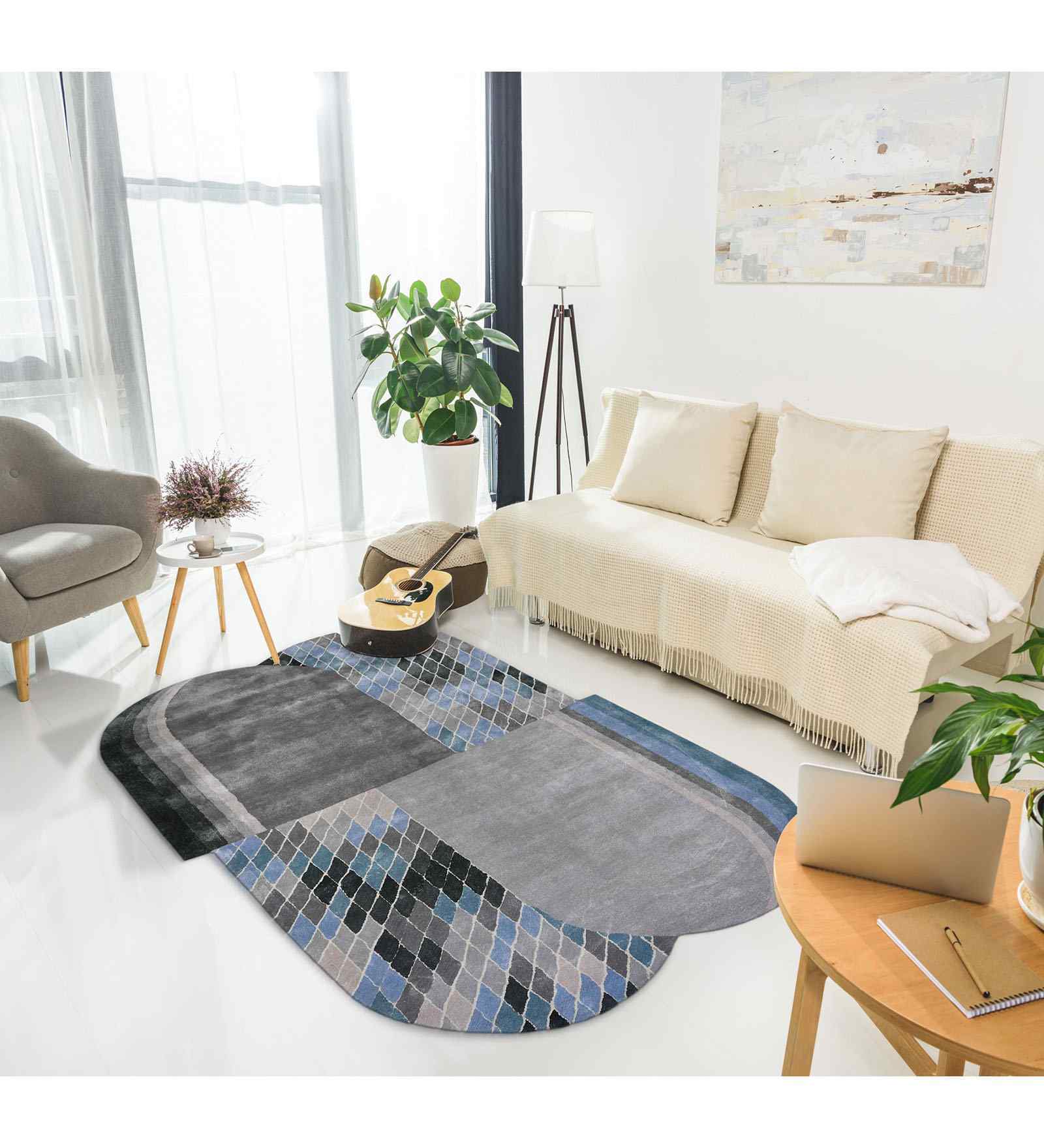 Dove Gray Abstract Wool & Viscose 5x8 Feet Handmade Rectangle Carpet