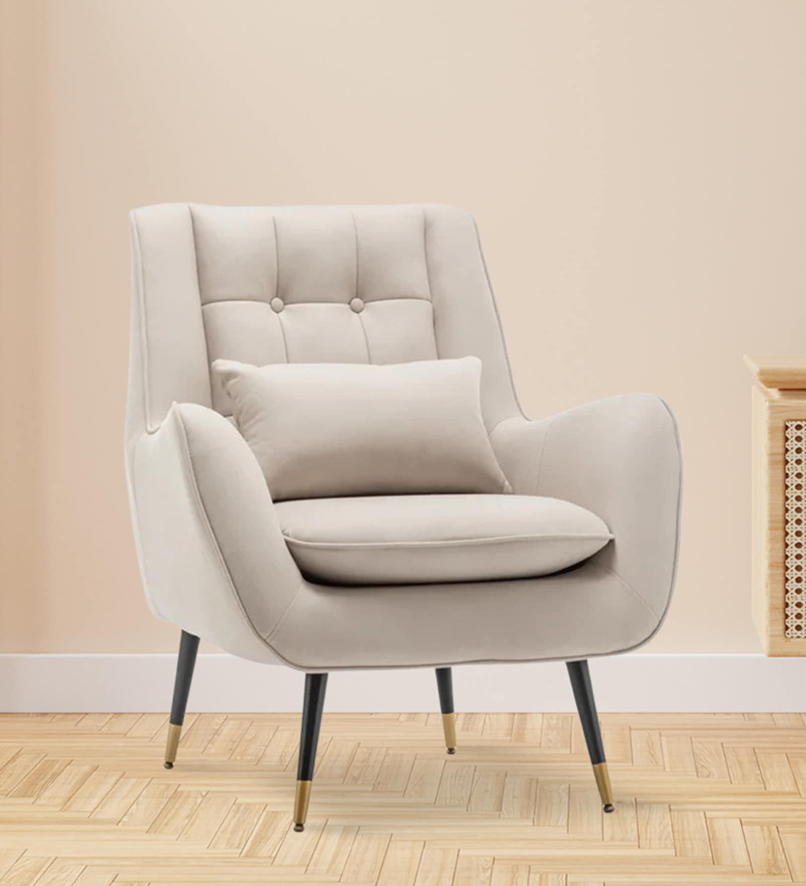 Dowdle Velvet Lounge Chair In Beige Colour