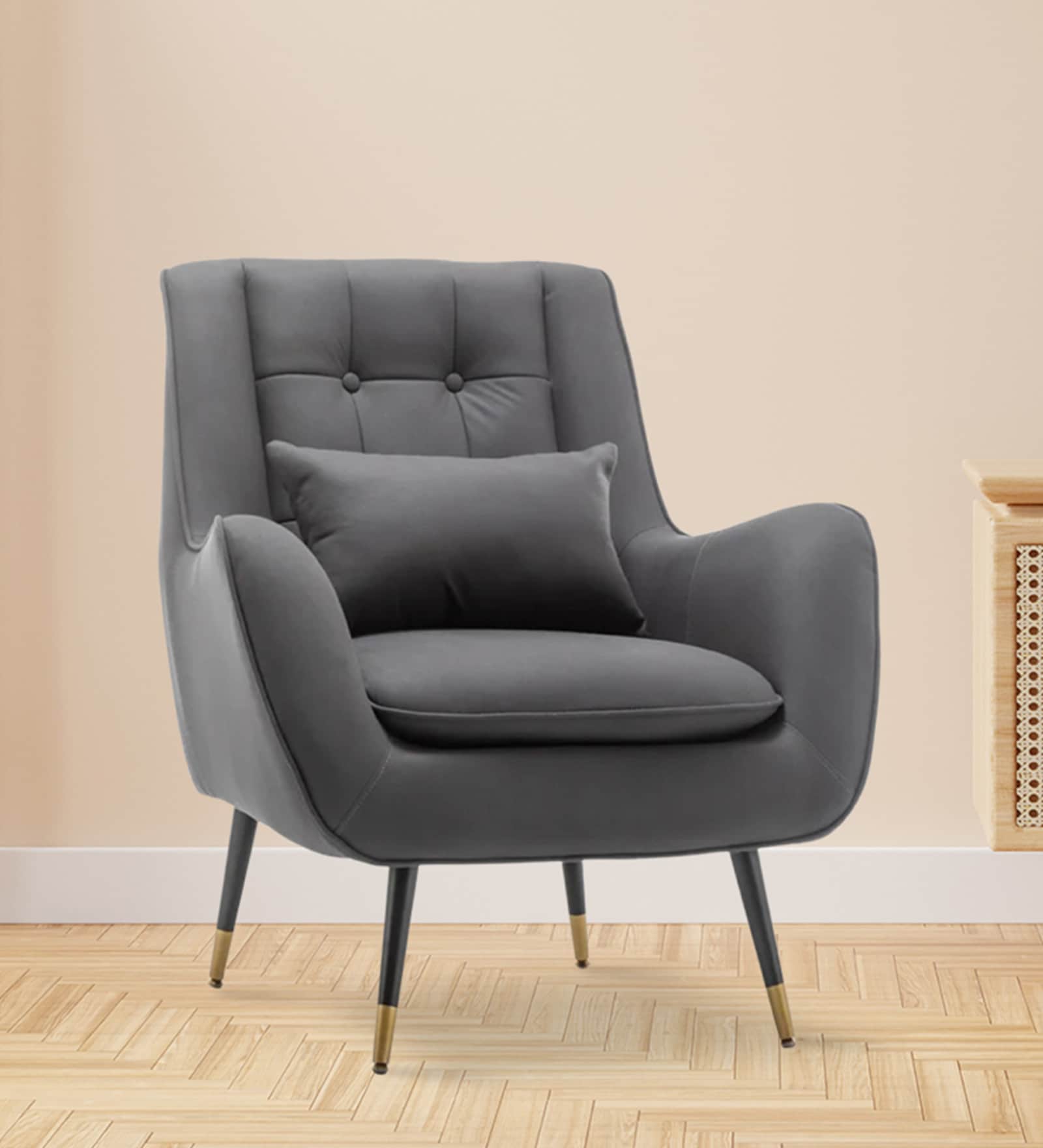Dowdle Velvet Lounge Chair In Grey Colour