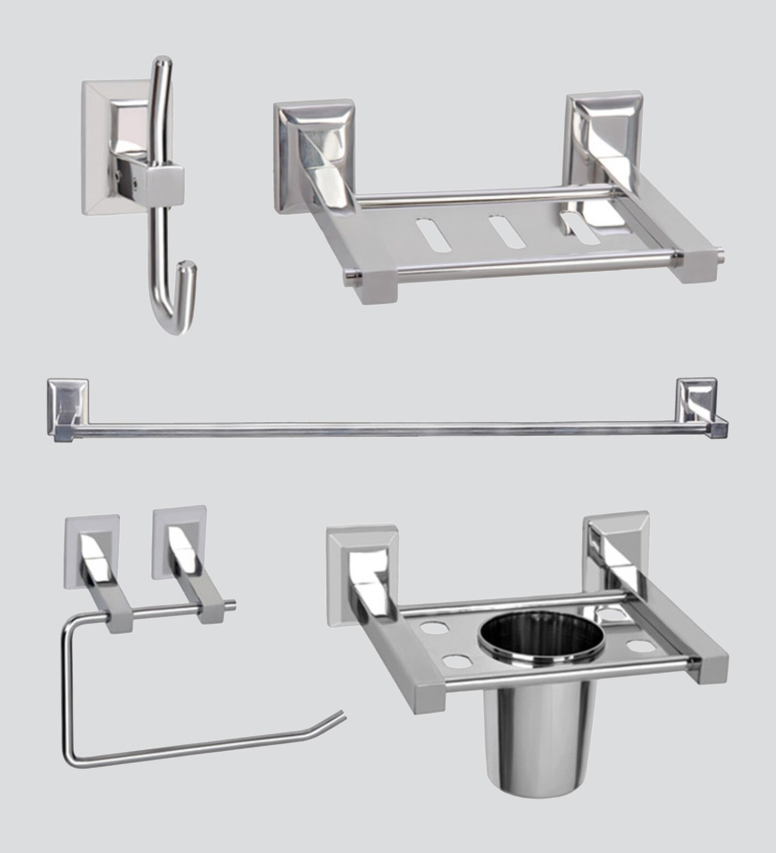 Buy Stainless Steel Silver Wall Mounted Bathroom Fixture, Set of 5 by