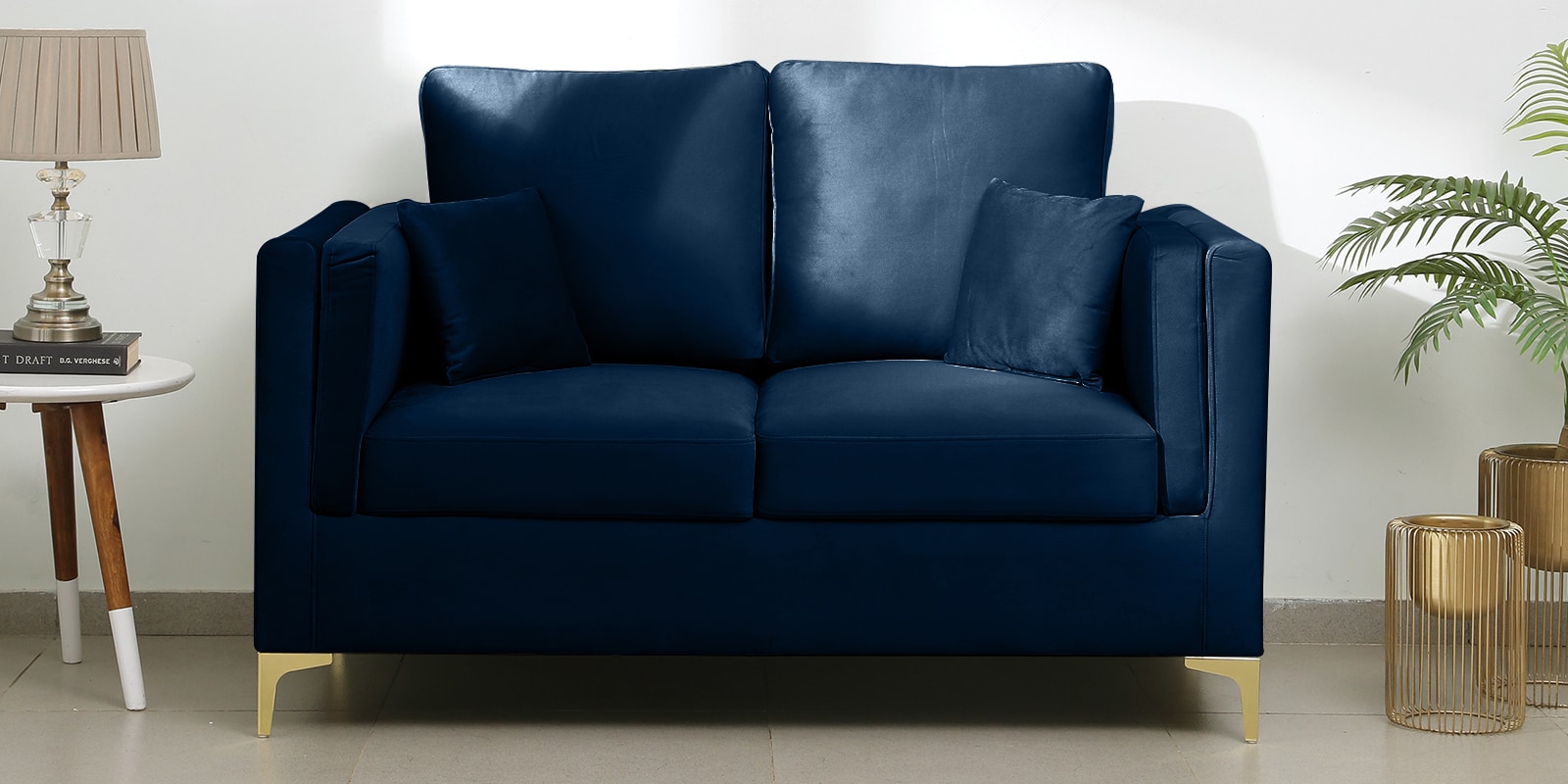 Dona Velvet 2 Seater Sofa in Midnight Blue Colour