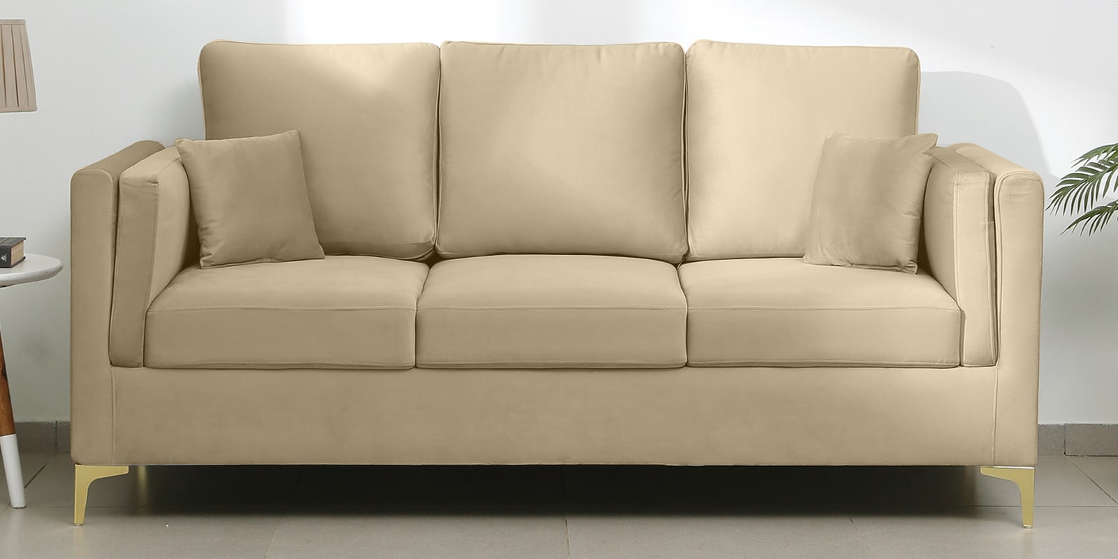 Dona Velvet 3 Seater Sofa in Bone White Colour