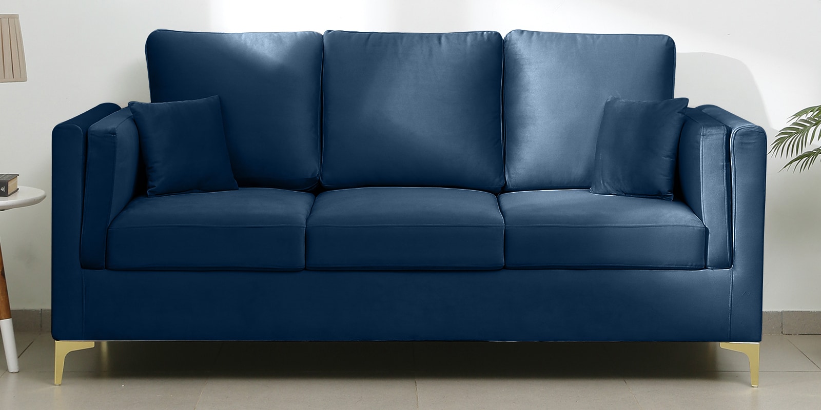 Dona Velvet 3 Seater Sofa in Midnight Blue Colour