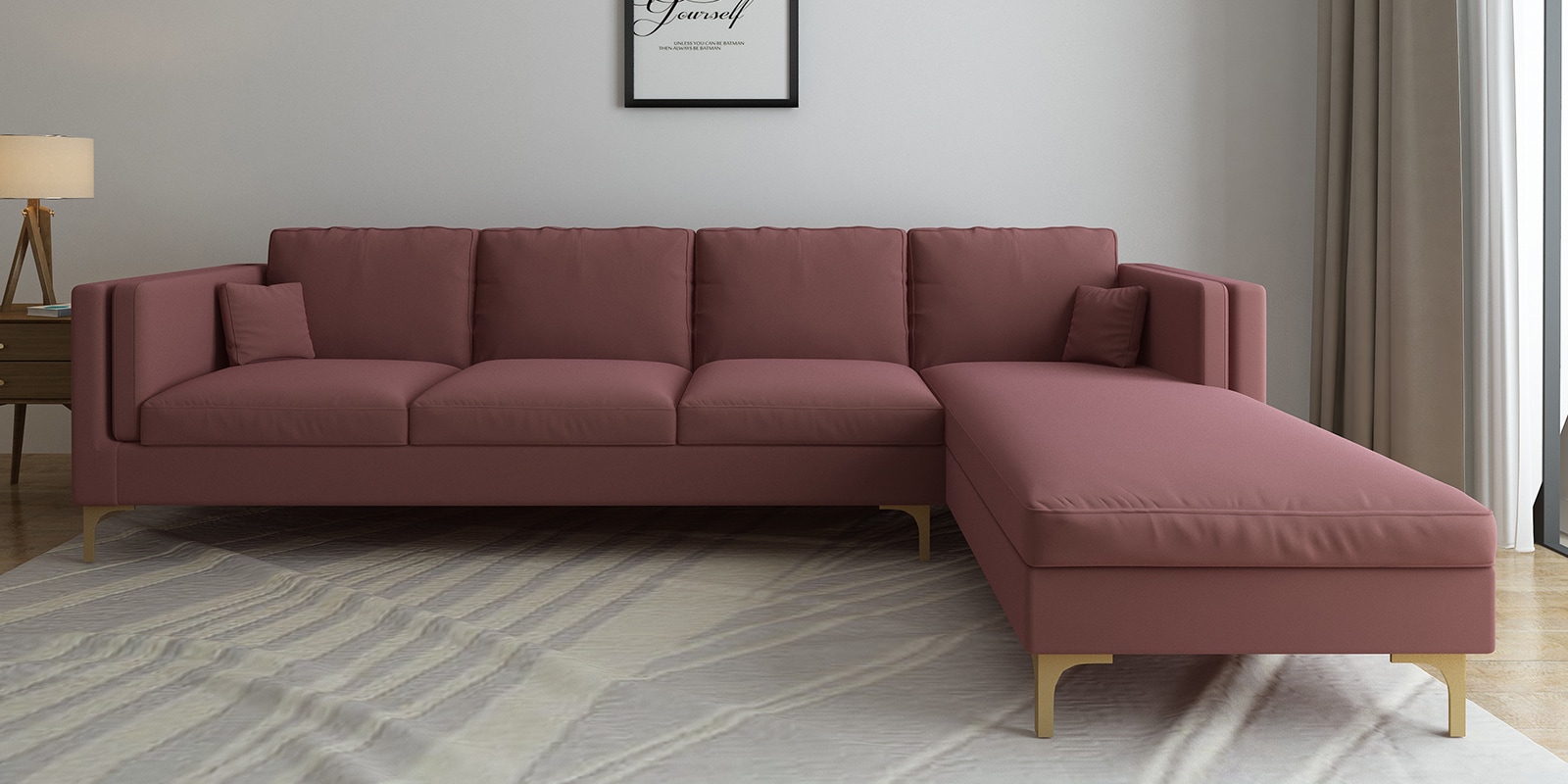 Dona Velvet Lhs Sectional Sofa (3 + Lounger) In Dusky Rose Colour