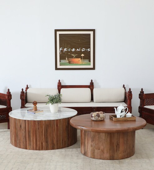 Dolomite Mango Wood Coffee Table Set In Walnut Finish