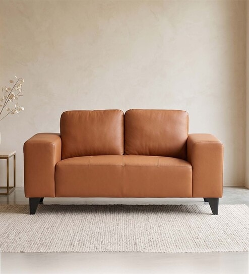Dona Leatherette 2 Seater Sofa In Brown Color
