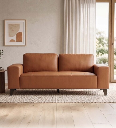 Dona Leatherette 3 Seater Sofa In Brown Color