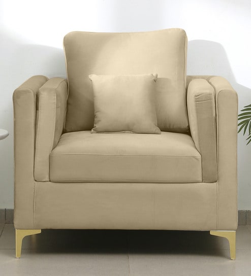 Dona Velvet 1 Seater Sofa in Bone White Colour