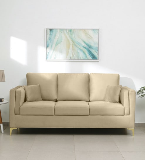 Dona Velvet 3 Seater Sofa in Bone White Colour