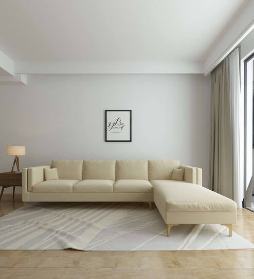 Dona Velvet Lhs Sectional Sofa (3 + Lounger) In Bone White Colour