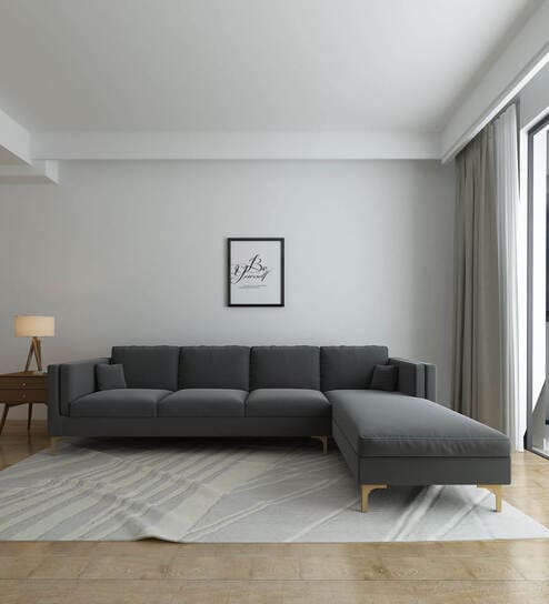 Dona Velvet Lhs Sectional Sofa (3 + Lounger) In Carbon Grey Colour