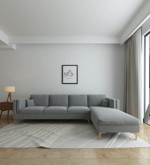 Dona Velvet Lhs Sectional Sofa (3 + Lounger) In Cool Grey Colour