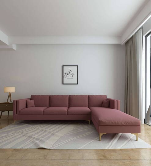 Dona Velvet Lhs Sectional Sofa (3 + Lounger) In Dusky Rose Colour