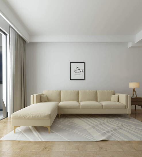 Dona Velvet Rhs Sectional Sofa (3 + Lounger) In Bone White Colour