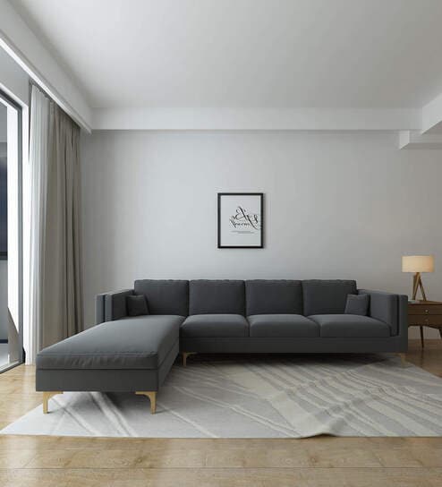 Dona Velvet Rhs Sectional Sofa (3 + Lounger) In Carbon Grey Colour