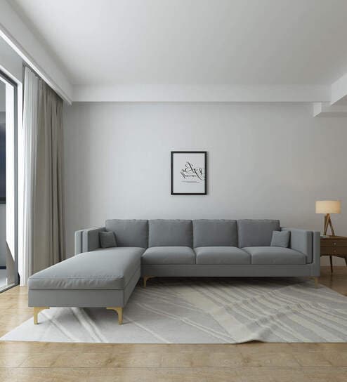 Dona Velvet Rhs Sectional Sofa (3 + Lounger) In Cool Grey Colour