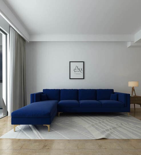 Dona Velvet Rhs Sectional Sofa (3 + Lounger) In Midnight Blue Colour