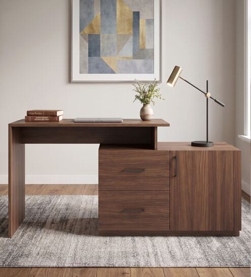 Dora Study Table in Planked Walnut Finish