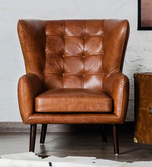 Buy Dorchester Wing Chair In Vintage Brown Colour By Studio Ochre