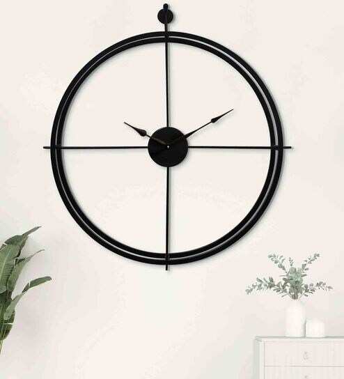 Double Frame Black Metal Wall Clock by Random