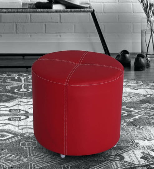 Douglas Leatherette Pouffe in Red Colour