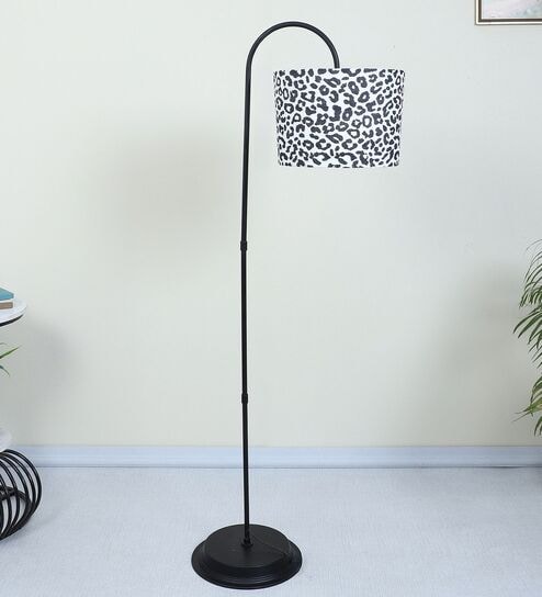 Downlighter Modern Black Iron Base Floor Lamps Leopard Print Satin Shade