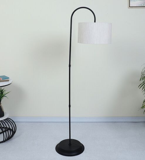 Downlighter Modern Black Iron Base Floor Lamps Off  Cotton Shade
