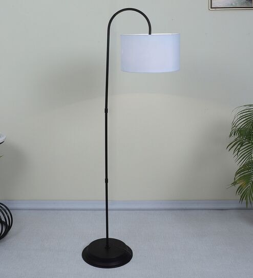 Downlighter Modern Black Iron Base Floor Lamps Skyblue Cotton Shade
