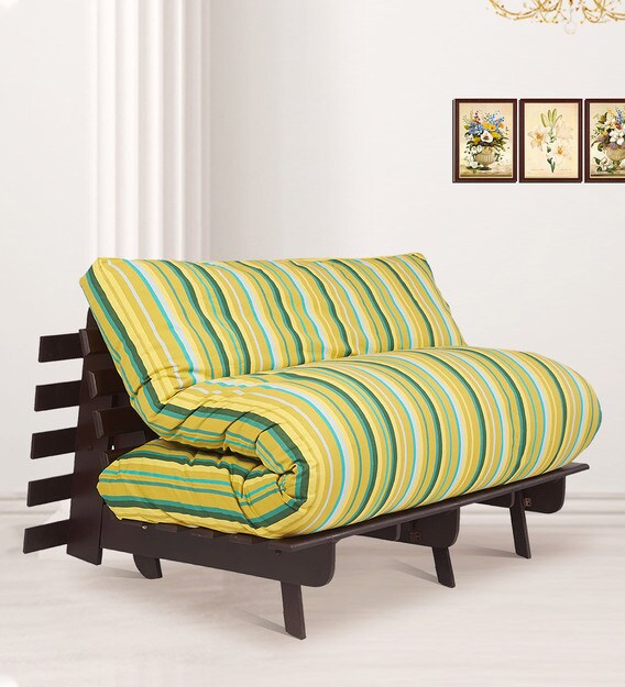 Buy Double Futon Sofa Cum Bed with Mattress in Green Colour by ARRA Online Double Futons