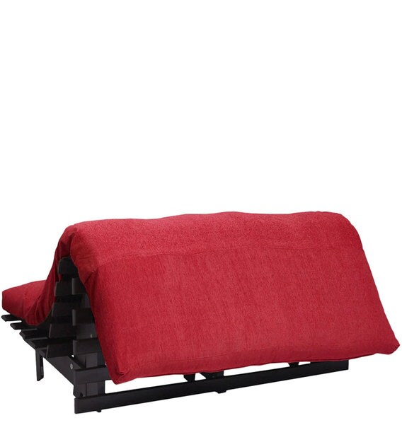Buy Double Futon with Mattress and 2 Cushions in Red & Brown Colour by