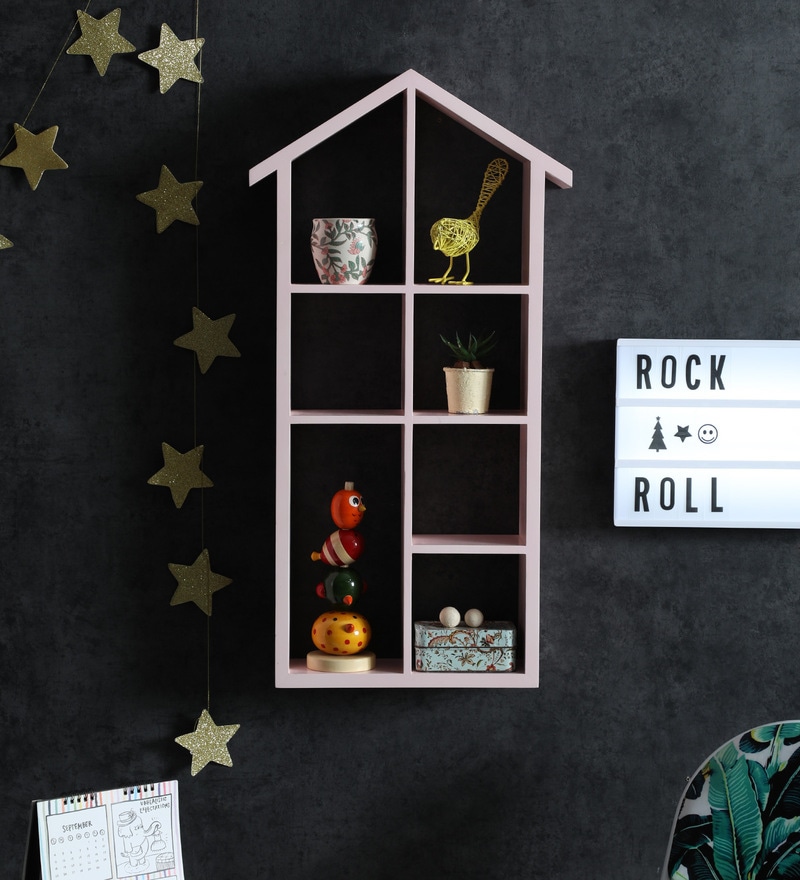 Buy Doll House Wall Shelf in Pink Finish by Lycka Online Kids Wall