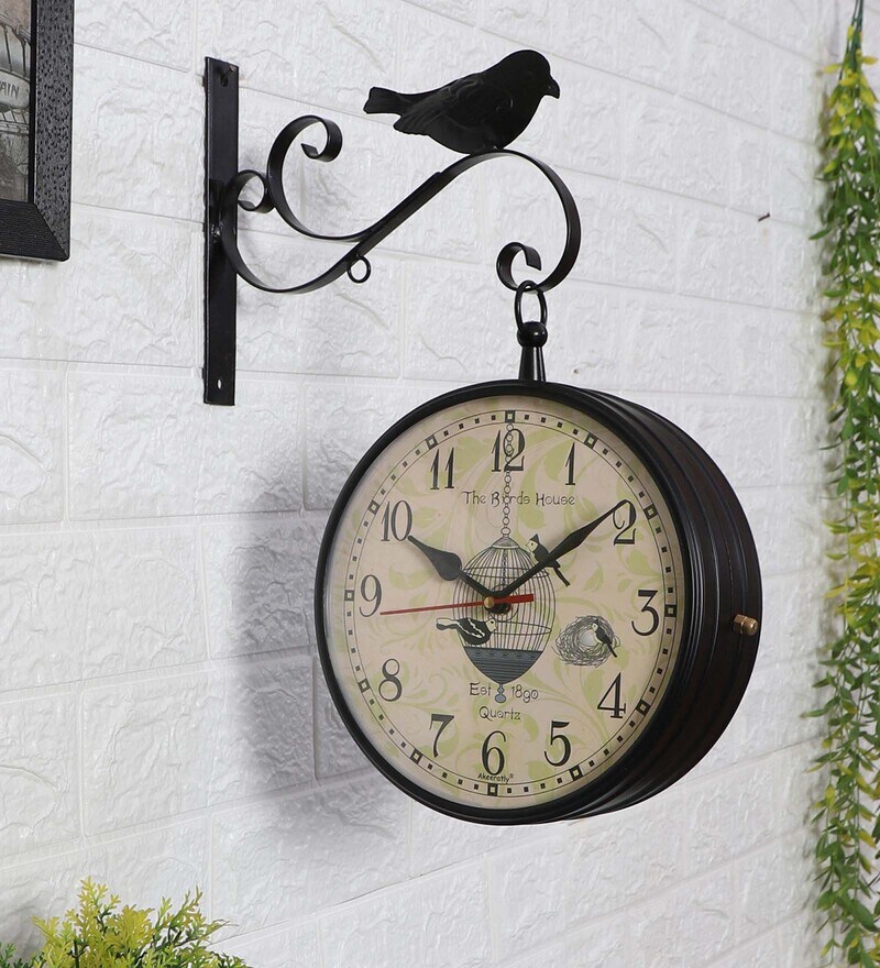Buy Double Side Antique Black Metal Railway Clock by Akeeratly Online