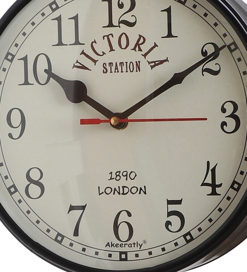 Buy Double Side Victoria Black Metal Railway Clock by Akeeratly Online