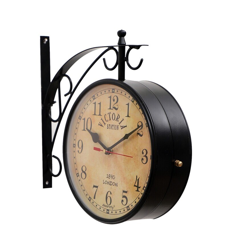 Buy Double Side Victoria Black Metal Railway Clock by Akeeratly Online