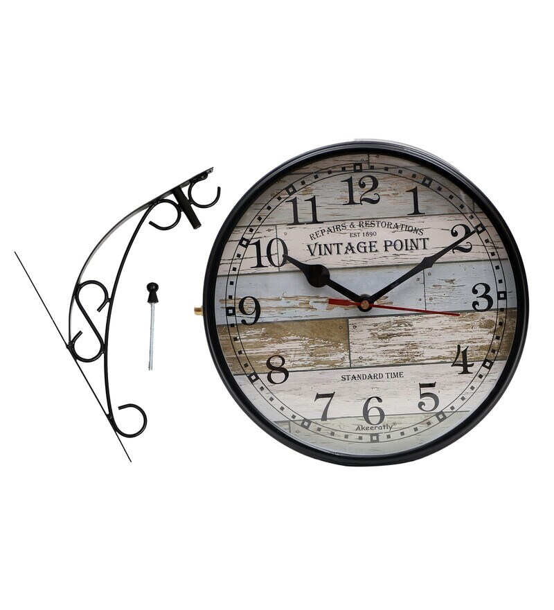 Buy Double Side Victoria Point Black Metal Railway Clock by Akeeratly