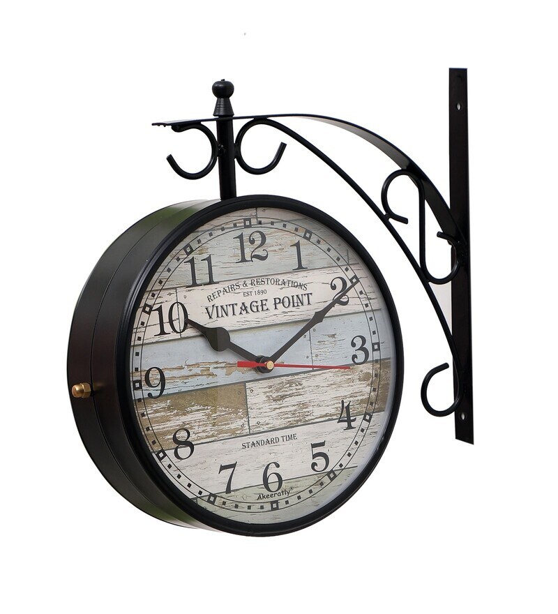 Buy Double Side Victoria Point Black Metal Railway Clock by Akeeratly